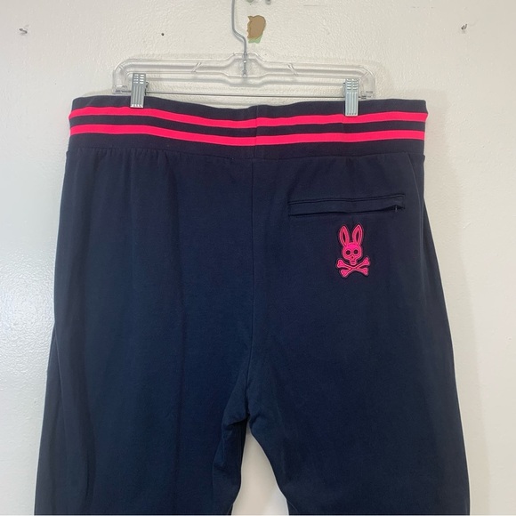 Psycho Bunny Sweatpants Adult XXL  Navy Pink Stripe Pockets Drawstring  Cotton‎ - Picture 6 of 12